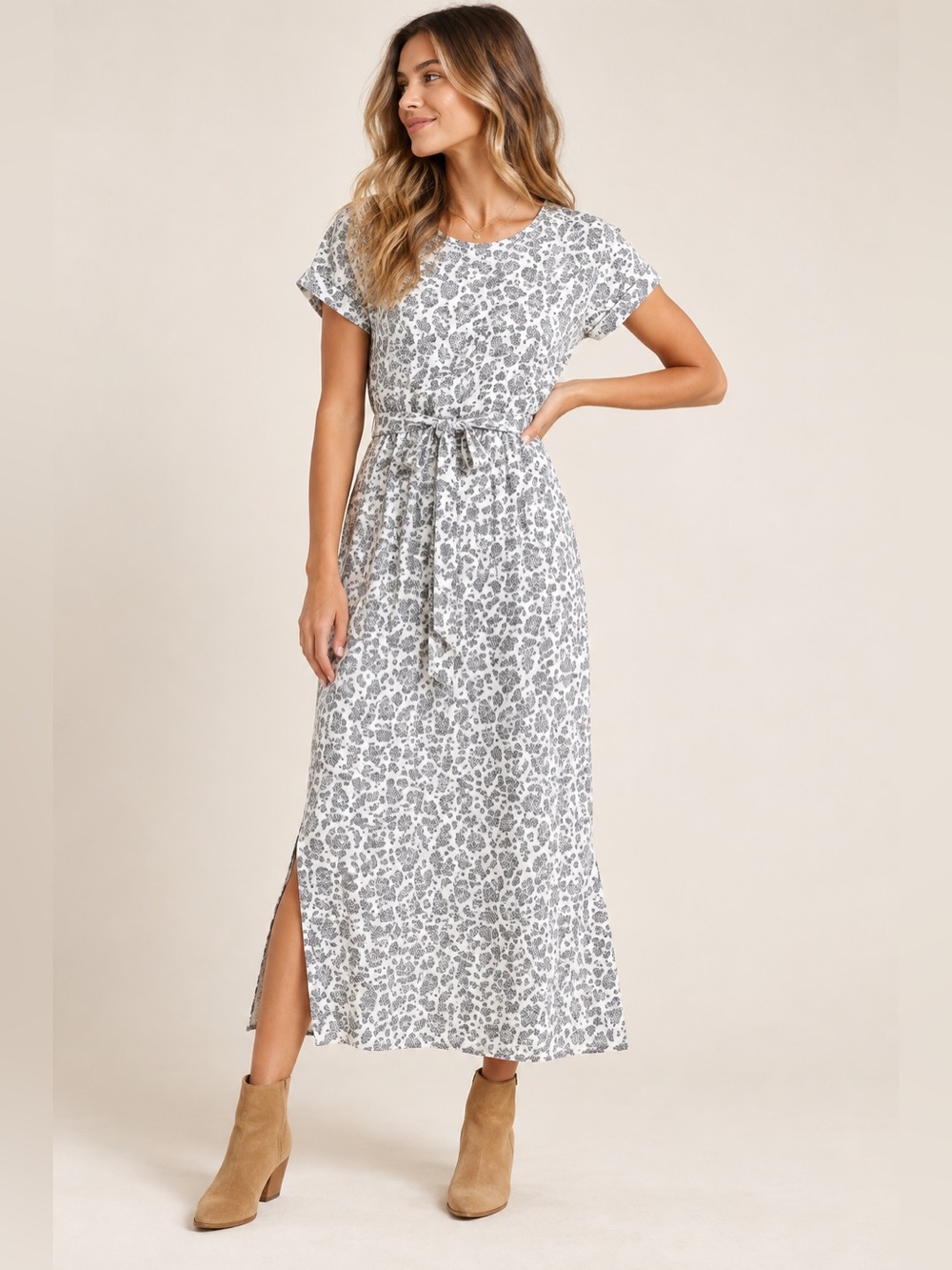 Dolan Anthropologie Taleen Textured Leopard Midi Dress XS Belted Lagenlook Boho